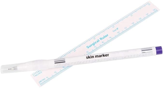 Beauty7 Tattoo Skin Markers Pen Piercing Eyebrow Tattoo Pen Surgical Tip 0.5mm/1mm Body Art Scribe Marking Tool with Ruler (1 Pack)