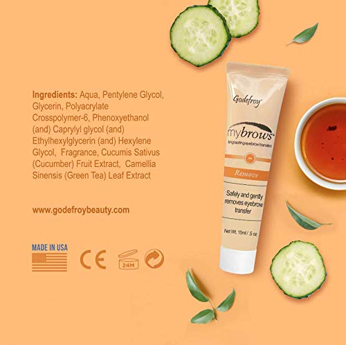 Godefroy Mybrows Temporary Tattoo Adhesive Removal Solution for Temporary Tattoos, Eyebrow Transfers, & Brow Stamps, .5 Oz