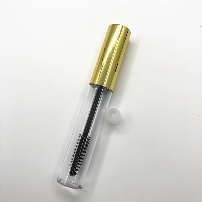 6 Pcs 10 ml Empty Mascara Tubes with Wands and Rubber Inserts Clear Plastic Refillable Eyelash Bottle Mascara Container for DIY Cosmetics (Gold)