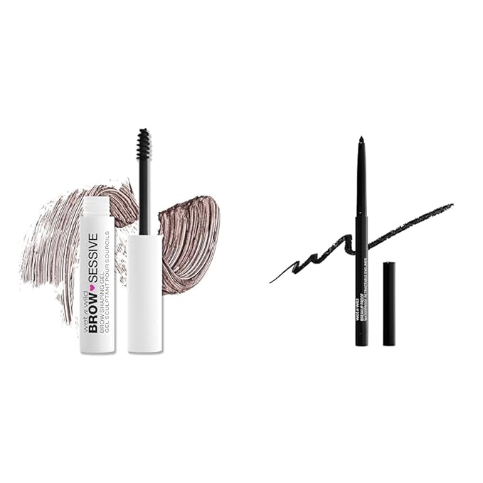 wet n wild Brow Gel Brown and Waterproof Eyeliner Blackest Black Makeup Bundle
