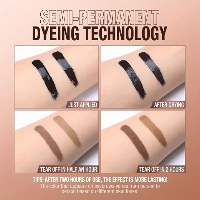 Qiciy Tattoo Eyebrow Gel Easy Peel Off, Peel Off Eyebrow Tint, Easy Peel off Eyebrow Gel, Peel Off Eyebrow Tint, Waterproof & Sweatproof for All Skin Types (#2 Yellowish Brown)