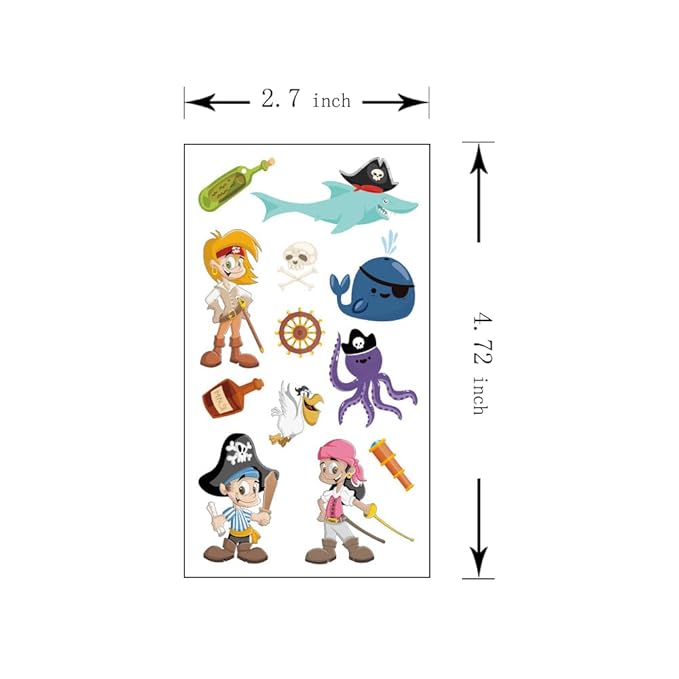 (Pack of 10 Sheets) Pirate Waterproof Temporary Tattoo Stickers for Kids Boys and Girls, Party Favors Decorations