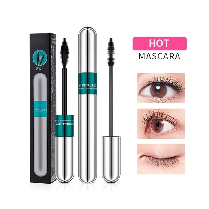 Waterproof Double-end 4D Curling Mascara - 2-in-1 Volumizing & Lengthening, No Clumping, Long-Lasting Smudge Proof Black Makeup with Liquid Lash Extensions