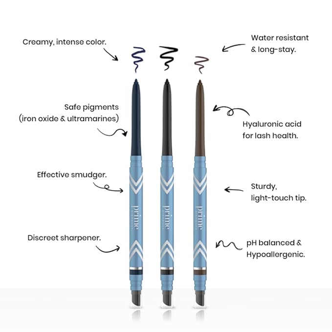 PrimeEyes Glide Eyeliner for Mature Women – Waterproof, Long-Stay and Mess-Proof – Gel Creme Texture, Discreet Sharpener and Effective Smudger (Mocha Shimmer)