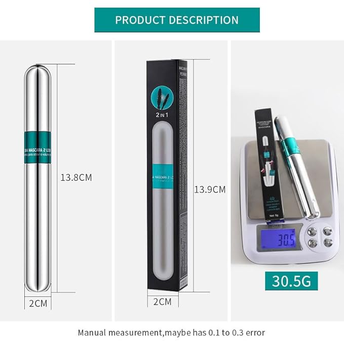 Waterproof Double-end 4D Curling Mascara - 2-in-1 Volumizing & Lengthening, No Clumping, Long-Lasting Smudge Proof Black Makeup with Liquid Lash Extensions