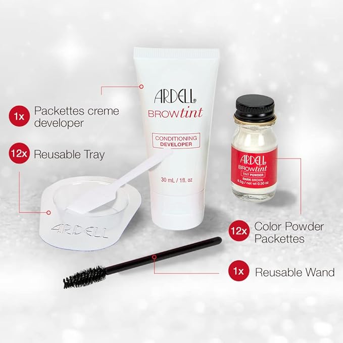 Ardell Brow Tint Kit Dark Brown - Semi-Permanent Eyebrow Dye, Long-Lasting Brow Color with Natural Extracts, Complete Eyebrow Tint Set, 1 Pack