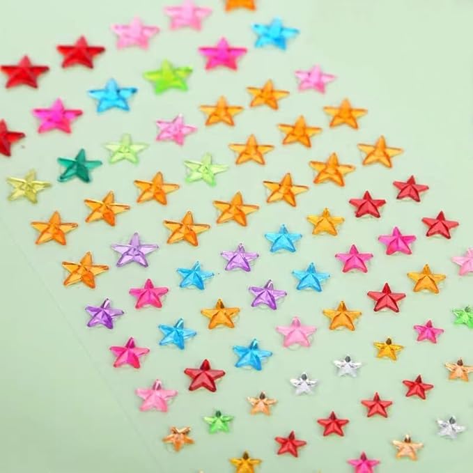 Stars Pattern Face Gems Jewels Self Adhesive Rhinestones Halloween Rave Featival Makeup Body Face Eye Hair Gems Stickers Women Festival Accessory Crafts Decorations (Red Purple Pink Gold Blue Stars)