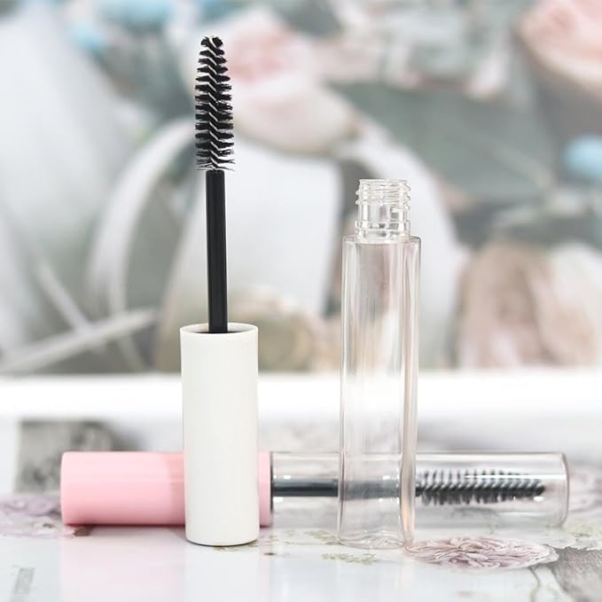 6pcs 10ml Empty Eyelash Cream Container,Mascara Tube with Rubber Inserts,DIY Mascara Tube Sample Vials with Cap,Plastic Travel Refillable Bottles