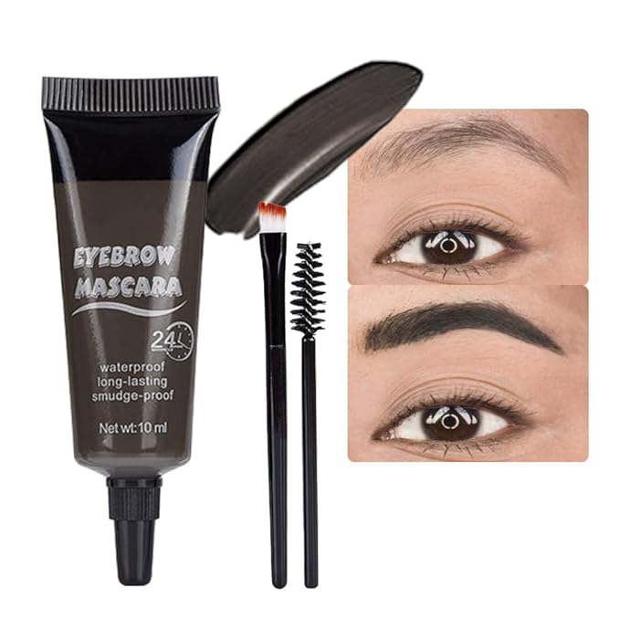 Tinted Thickening Eyebrow Mascara with Two Eyebrow Brushes,Brow Fast Sculpt,Waterproof,Transfer-proof,Eyebrow Tinting Kit- Cruelty Free - Light Medium Brown (1 Pack) (1Pc 04#Black)