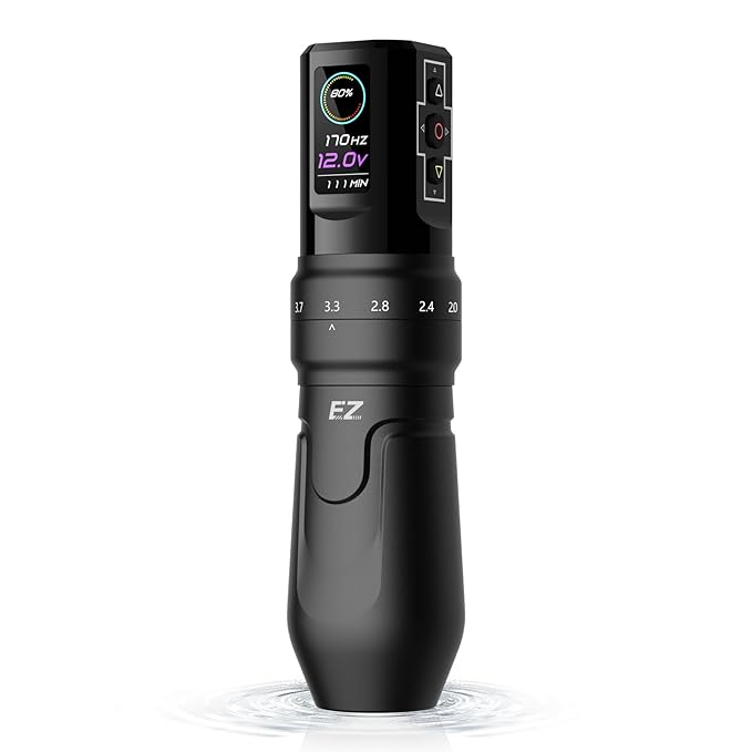 EZ P3 Pro Wireless Tattoo Machine - 6 Strokes 2.0, 2.4, 2.8, 3.3, 3.7, 4.2mm Tattoo Machine Pen with OLED Digital Display 1600mAh Battery Power Tattoo Gun (Matte Black)