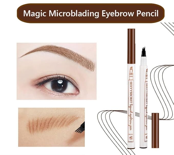 2025 New 2PCS 3D Magic Microblading Eyebrow Pencil, 4-Head Split Waterproof Long-Lasting Wild Eyebrow Pen, Upgraded Fine-Stroke Makeup, Stay-on-All-Day (Dark Brown)