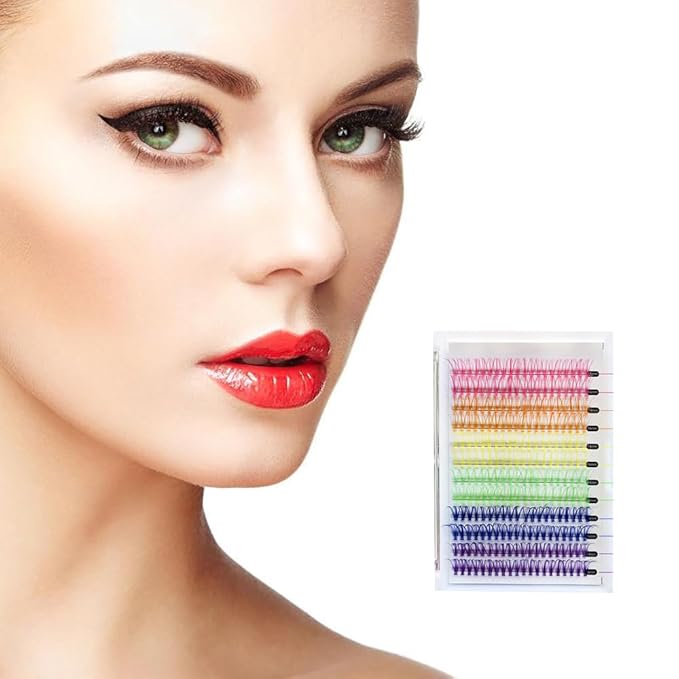 Colored Lash Clusters DIY Eyelash Extension Colorful Cluster Lashes Pack Individual Lashes D Curl 14mm 16mm Mixed 6 Colors Rainbow (120pcs)