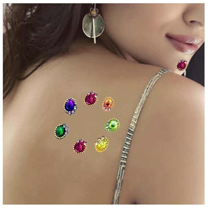 Bindi Premium Collection Multicolor White Stones Medium Size Round Bindis for Womens and Girls 5MM-Ananaya-7 Bindi (Pack of 2)