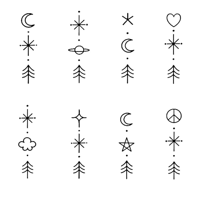 Tattoo Tech, 2 Sheets Medium Semi Permanent Tattoo, Temporary Tattoos, Last 1-2 Weeks, Waterproof, Realistic Look, No Adhesive, No Reflection (Minimalist Lines)