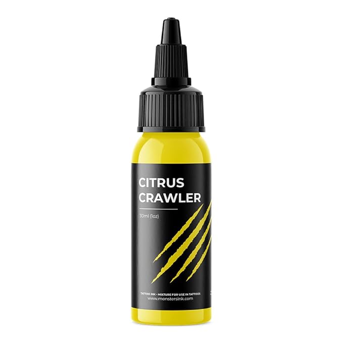 Yellow Tattoo Ink 30ml Monsters Ink Citrus Crawler Canary Yellow Tattoo Ink Yellow Coloured Ink (Citrus Crawler, 1oz)