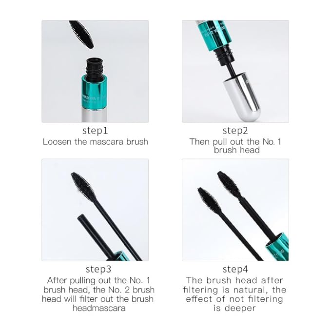 Waterproof Double-end 4D Curling Mascara - 2-in-1 Volumizing & Lengthening, No Clumping, Long-Lasting Smudge Proof Black Makeup with Liquid Lash Extensions