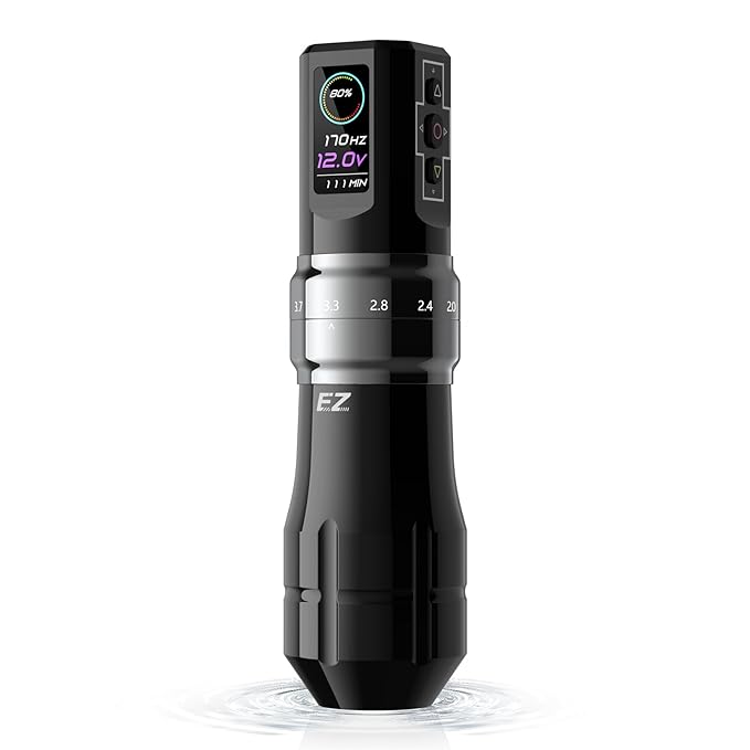 EZ Tattoo Gun Machine - 6 Strokes 2.0, 2.4, 2.8, 3.3, 3.7, 4.2mm Tattoo Machine Pen with OLED Digital Display 1600mAh Power Tattoo Supply (P3 Pro Gloss Gray)