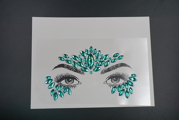 festival face gems Mermaid Face Jewels Stick On Rhinestone sticker Rave Accessories crystal body jewel tattoo stickers face gems for make up (aquamarine)