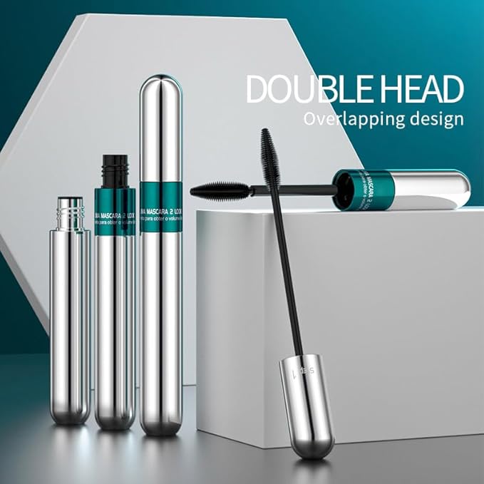 Waterproof Double-end 4D Curling Mascara - 2-in-1 Volumizing & Lengthening, No Clumping, Long-Lasting Smudge Proof Black Makeup with Liquid Lash Extensions