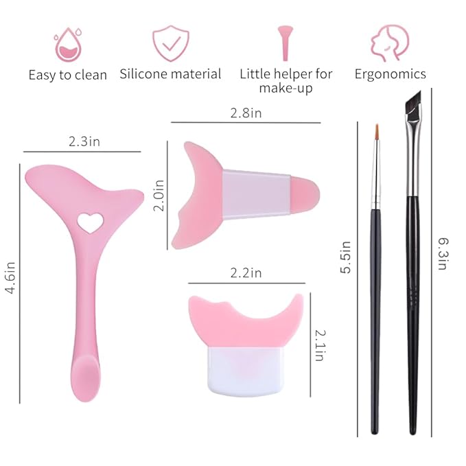 Eyeliner Stencils, 5Pcs Eyeliner Brush Set, Reusable Eyeliner Tool for Eyes Wing, Multifunctional Silicone Eyeliner Aid Mascara Shield, Beginners Friendly (Pink)