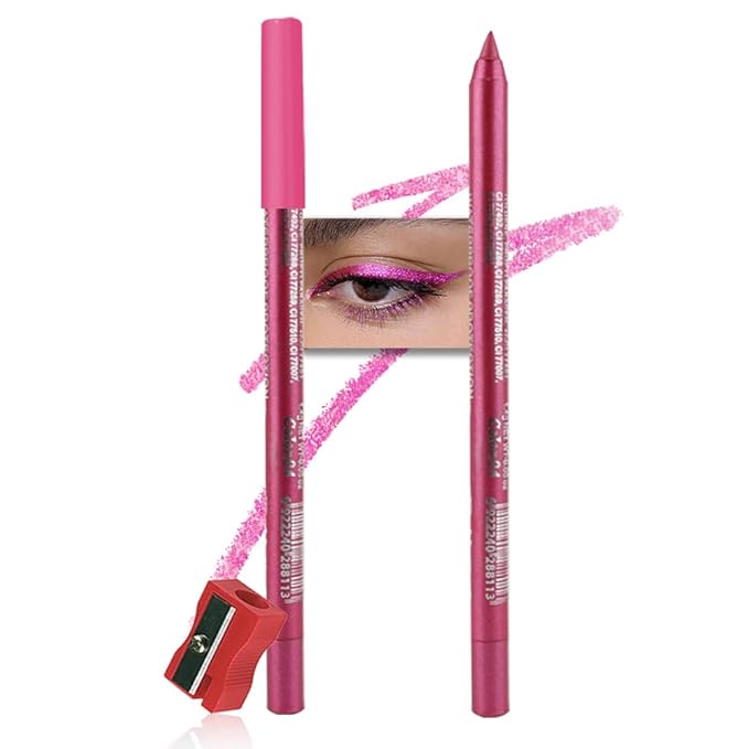 evpct Hot Pink Glitter Eyeliner Pencils for Eyes, Pink Metallic Shimmer Eye Liner Pencil Makeup Waterproof Smudge Proof, Colored Gel Waterline Eyeliner Liquid, Face Eye Paint Stick Halloween Makeup 04