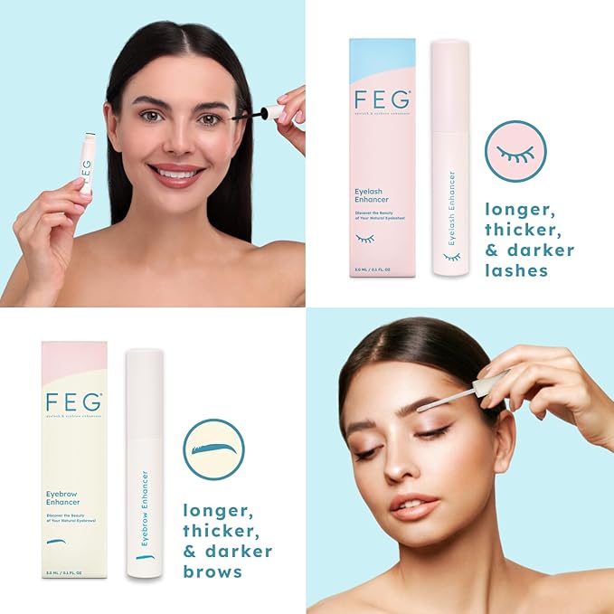 FEG Eyelash Enhancer and Eyebrow Growth Serum Bundle | Brow and Lash Serum for Help Growing Naturally Thick, Full, and Long Eyelashes and Eyebrows | Stimulate Natural Growth | 3ml Bottles