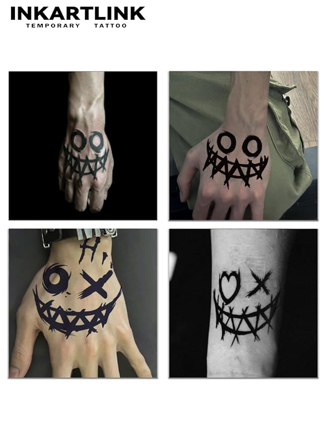 Tattoo Tech, 4 Sheets Semi Permanent Tattoo, Adult Art Design Temporary Tattoos, Lasts 1-2 Weeks, Waterproof, Realistic Look, No Adhesive, No Reflection (Joker Smile Design)