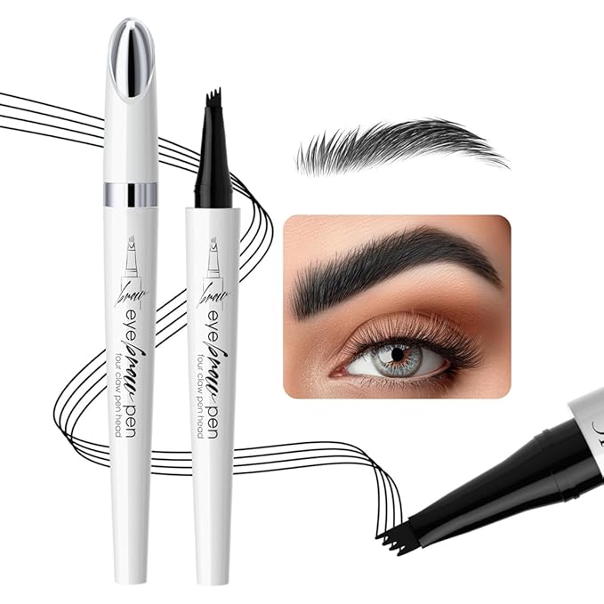 Magic Eyebrow Pencil 1Pcs Waterproof Eyebrow Tattoo Pencil 3D Microblading Eyebrow Pencil with 4 Fork Tip, Natural Makeup Fine Stroke Magic Eyebrow Pencil for women (Black)
