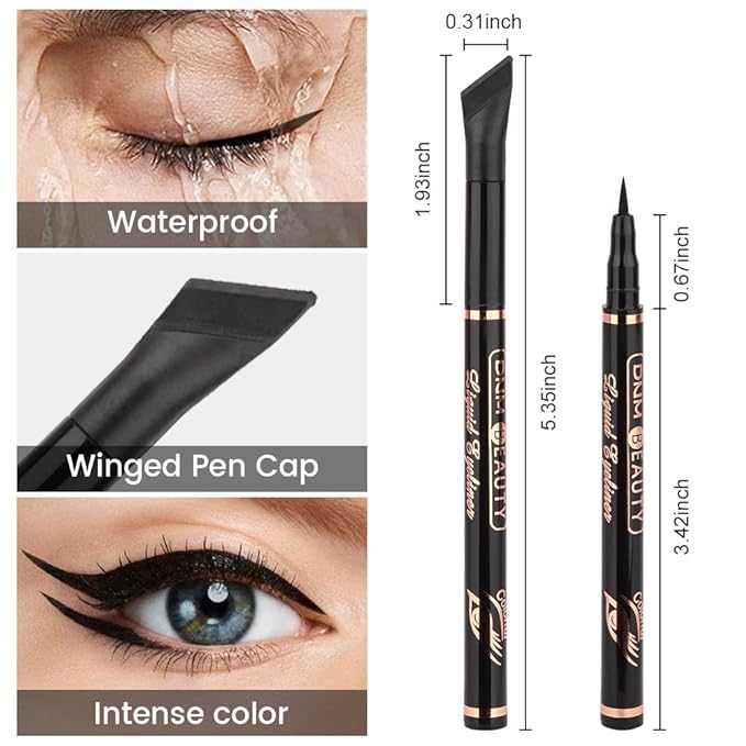 evpct 3Pcs Black Royal Blue White Liquid Wing Eyeliner Stamp Eye Pencil Makeup Set Waterproof Colored Color Eye Liners Stamps Shapes delineador de ojos contra el agua delineadores de colores para ojos