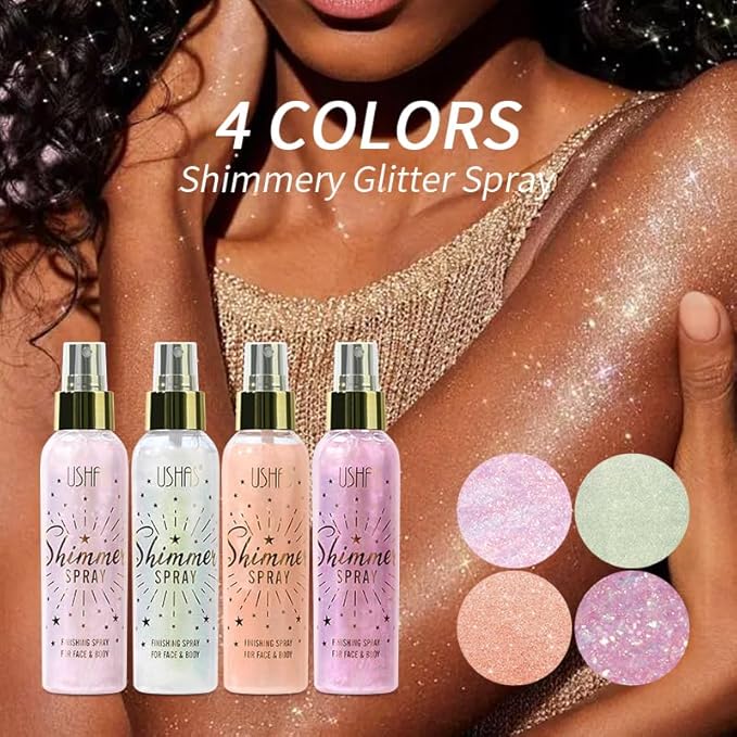USHAS Body Glitter Spray 3.72 fl.oz - Temporary Body Shimmer Spray for Face, Hair, Clothing, Long Lasting Quick-Drying Shiny for Music Festival Rave (03)