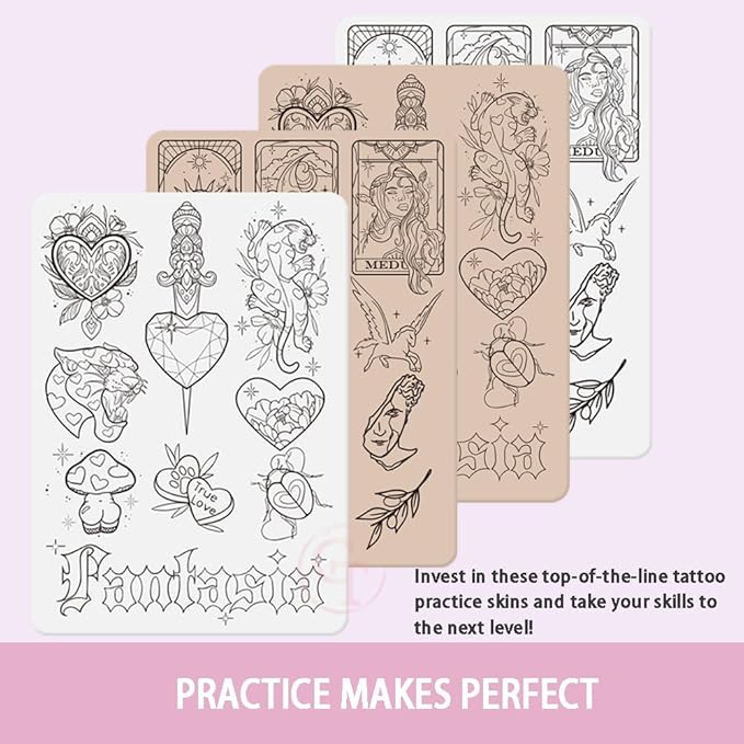 TgoBeauty Men Women Double Sides Designs Tiny Tattoo Practice Skin 1.5mm Thickness Fine Line Practice Skin with Light Gray Lines (3pcs White Tattoo Skins)
