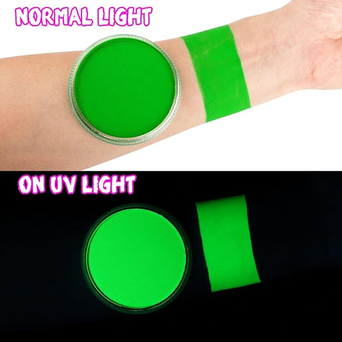 Bowitzki 30g Professional Face Paint Body Paint Water Based Face painting Makeup Safe for Kids and Adults Split Cake Single Color (Neon Green)