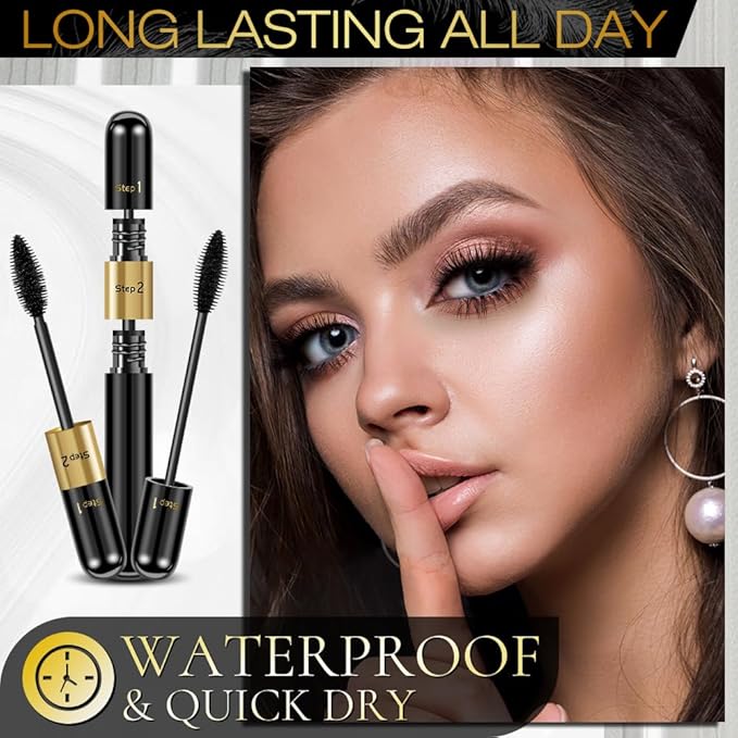 Mascara Black Volume and Length & Microblading Eyebrow Pen Dark Brown, 4D Silk Fiber Mascara Natural and False Effect, Waterproof Hair Like Natural Liquid Eyebrow Pencil