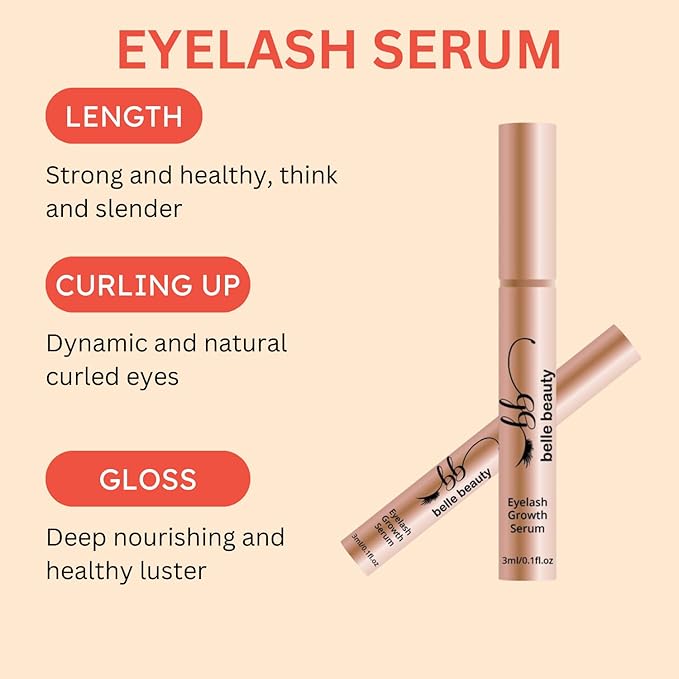 Belle Beauty Eyelash Growth Serum, Longer Looking Eyelashes, Lash Enhancing Serum, for Natural Lashes and Lash Extensions, 3ML/0.11 fl oz