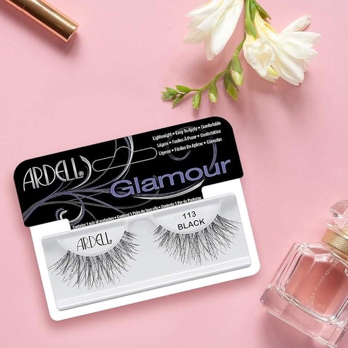 Ardell Glamour False Eyelashes 113 - Black, Dramatic Volume Strip Lashes, Lightweight & Reusable, 4 Pack