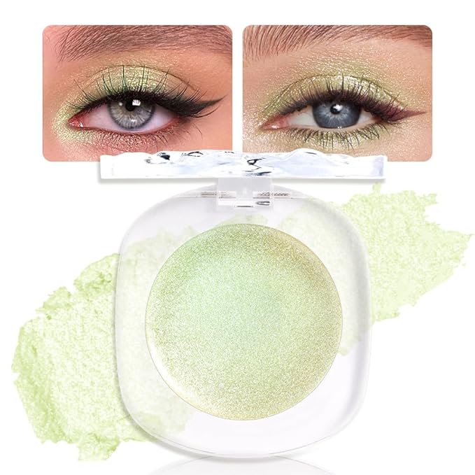 Eye shadow low saturation delicate long-lasting eye shadow palette, Monochrome Glittler Eyeshadow, pressed glitter eyeshadow, Glittle Eyeshadow Cream Single Vegan Eyeshadow, (06 Glittle Light Green)