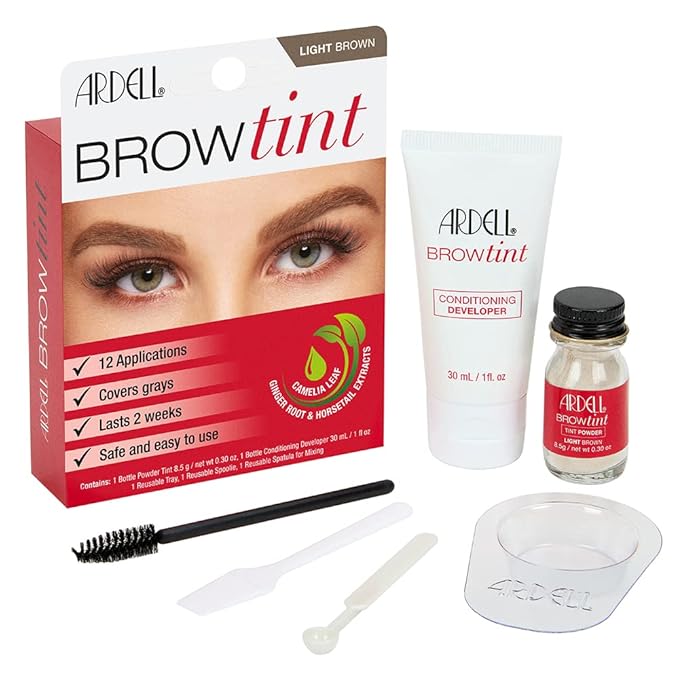 Ardell Brow Tint Kit Light Brown - Semi-Permanent Eyebrow Dye, Long-Lasting Brow Color with Natural Extracts, Complete Eyebrow Tint Set, 1 Pack