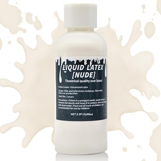 2.2 fl oz Liquid Latex Halloween SFX Makeup Kit, Clear Adhesive Latex Glue for Skin Special Costume Effects for Realistic Scar Cut Wounds Peeling Skin Wrinkes Burns, Light Flesh Body and Face Glue