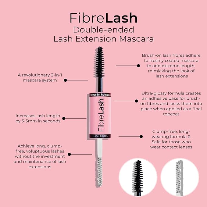MCoBeauty Double Ended 3 Step Fibrelash, Increases Lash Length by 3-5mm, Clump-Free Mascara, Brush-on Lash Fibres, Vegan, Cruelty Free Cosmetics