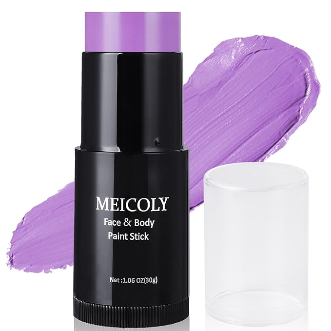 MEICOLY Purple Face Paint Stick(1.06 Oz),Cream Lavender Periwinkle Body Paint ,Sweatproof Waterproof Purple Eye Black for Sports,Violet Lilac Face Paint for Halloween SFX Ursula Cosplay,Light Purple