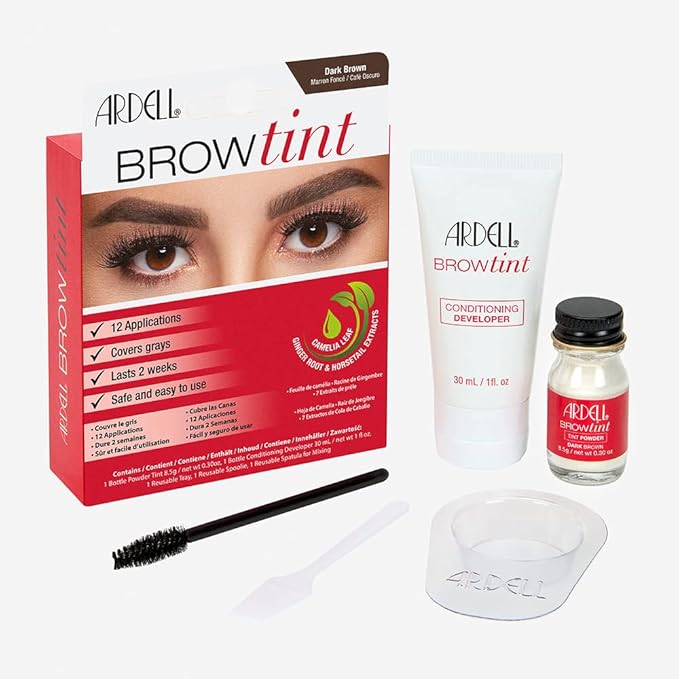 Ardell Brow Tint Kit Dark Brown - Semi-Permanent Eyebrow Dye, Long-Lasting Brow Color with Natural Extracts, Complete Eyebrow Tint Set, 1 Pack