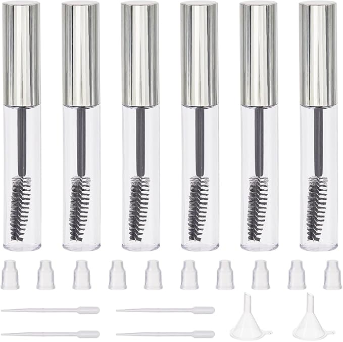 GORGECRAFT 10Pcs 10ml Empty Mascara Tube Bottle Transparent Plastic Eyelash Cream Containers Tubes Bottles with 4Pcs 2ml Dropper 2Pcs Mini Funnel Hopper for Castor Oil DIY Cosmetics Kit