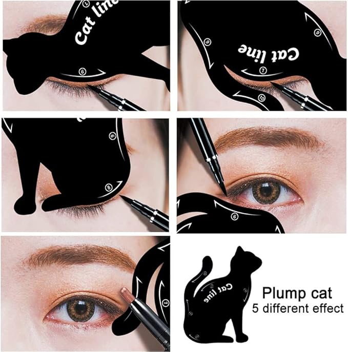 2 Pcs Cat Eyeliner Stencils, Matte PVC Material Smoky Eyeshadow Applicators Template Plate, Cat Shape Eye Liner & Eye Shadow Guide Template Tool