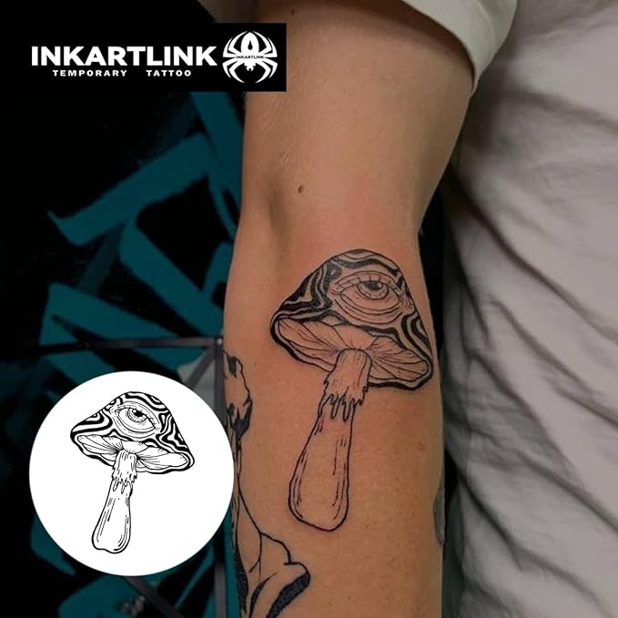 Semi Permanent Tattoo - Exquisite and Realistic Design for Men's Party - Fun Experience, Cruelty-Free, Non-Reflective (Hallucinogenic Mushrooms)