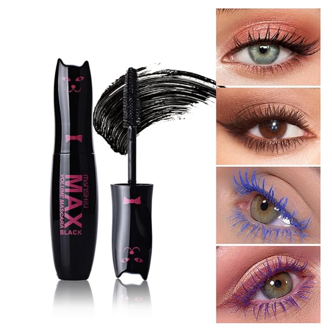 LAMUSELAND Volume Curling Mascara, 4 Colors Waterproof Smudge-proof Thickening Lengthening Liquid Lash Extensions, Natural Long-Lasting Eye Makeup Tool Set for Women Girls (Blue)