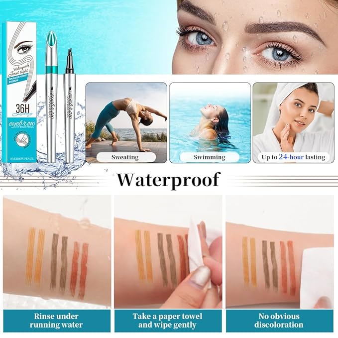 Magic Eyebrow Pencil, 3D 4 Tipped Precise Brow Pen Upgraded Waterproof Microblading Eyebrow Pencil Contouring Pen Natural Makeup Effect (B-Gray)