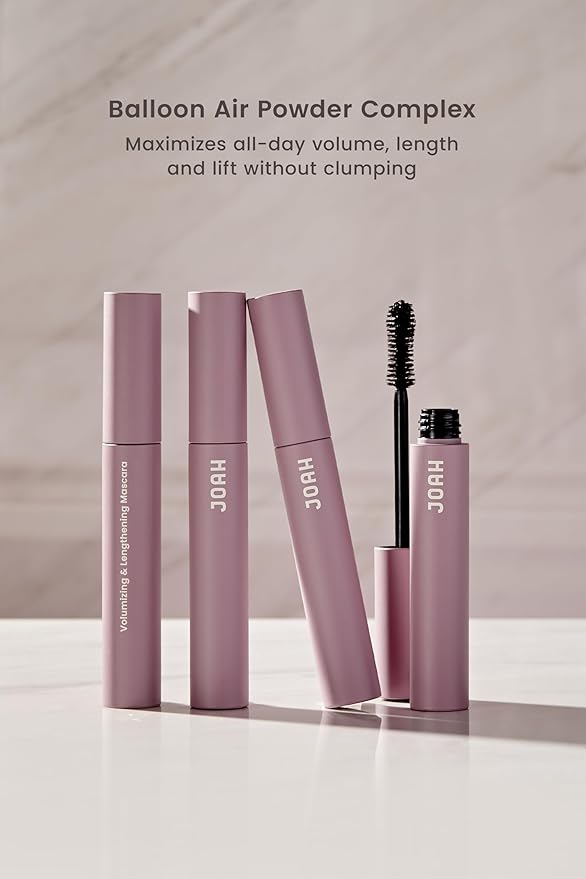 JOAH Lash UPrising Waterproof Volumizing & Lengthening Mascara, Washable, Paraben & Phthalate Free, Cruelty Free, Volume-Maximizing Spoolie Brush Applicator - Blackest Black