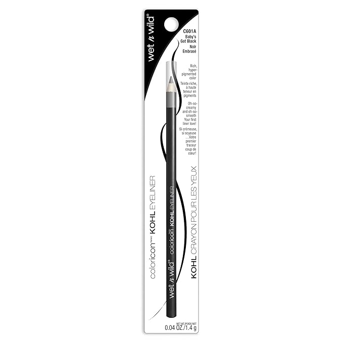 wet n wild Color Icon Kohl Eyeliner Pencil, Rich Hyper-Pigmented Color, Smooth Creamy Application, Long-Wearing Matte Finish Versatility, Cruelty-Free - Baby's Got Black(Packaged)
