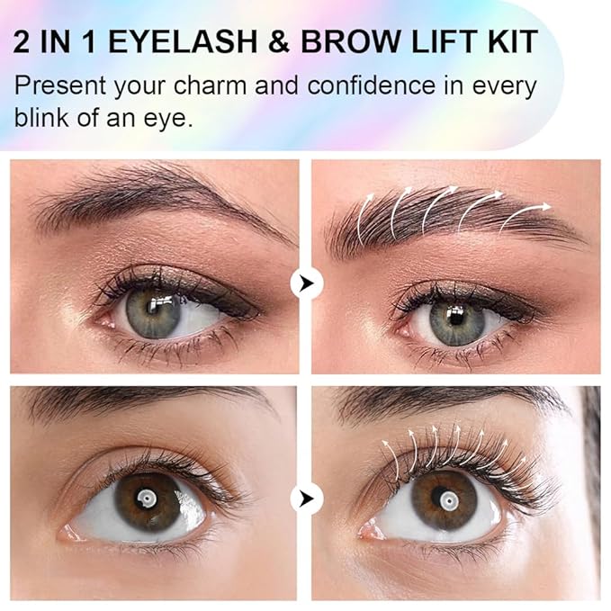 Lash Lift Kit, Brow Color Kit, Professional Eyelash and Eyebrow Perm Kit for Salon & Home Use, Natural Curling, Waterproof, Black, Lasts For 4-6 Weeks, Instruction Manual Include (SET A)