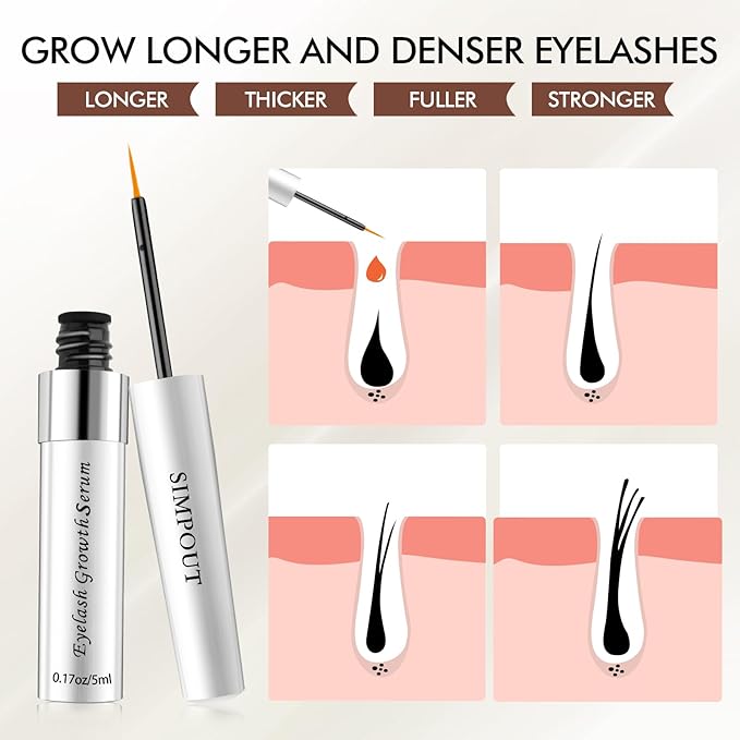 Eyelash Growth Serum - Fuller & Longer Looking Eyelashes Lash Enhancing Serum, Voluminous Lengthening Natural Lash Enhancer, Vegan & Cruelty-Free (Silver)